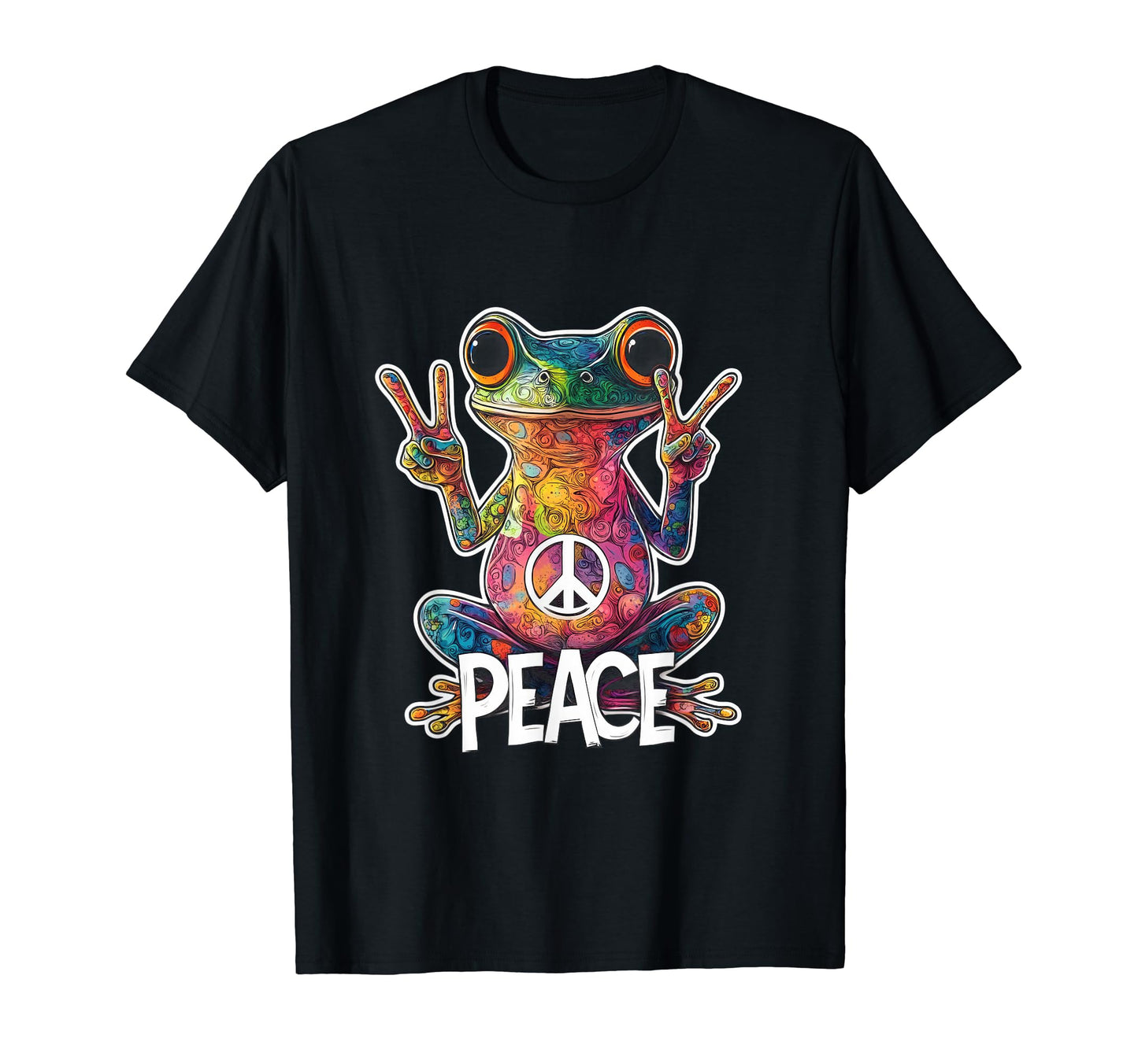 Psychedelic Hippie Frog Peace Sign T-Shirt - Custom Art Print Unisex - T-Shirt, Sweatshirt, Hoodie