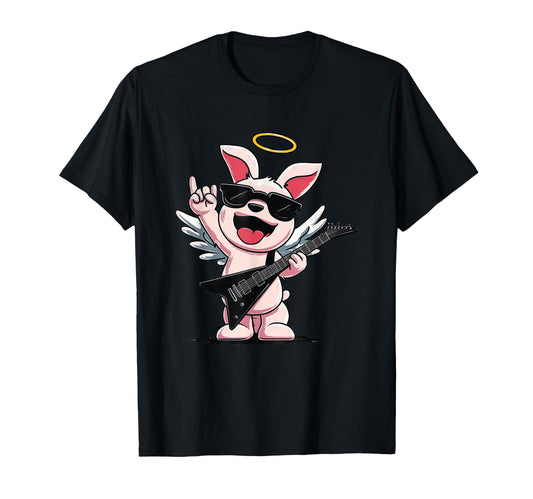 Angel Bunny Rock Music Cartoon T-Shirt - Graphic Print for Adults - T-Shirt, Sweatshirt, Hoodie