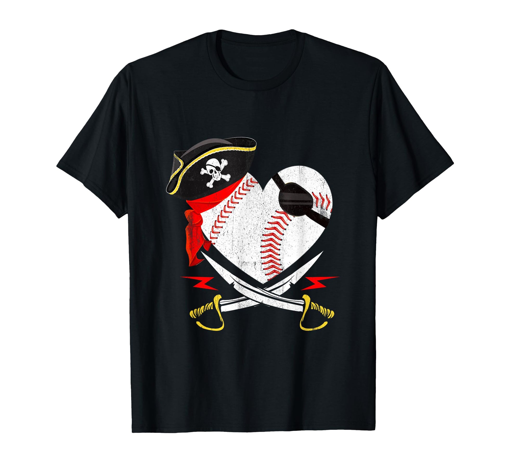Pirate Baseball Softball Heart Skull T-Shirt - Unique Graphic for Adults - T-Shirt, Sweatshirt, Hoodie