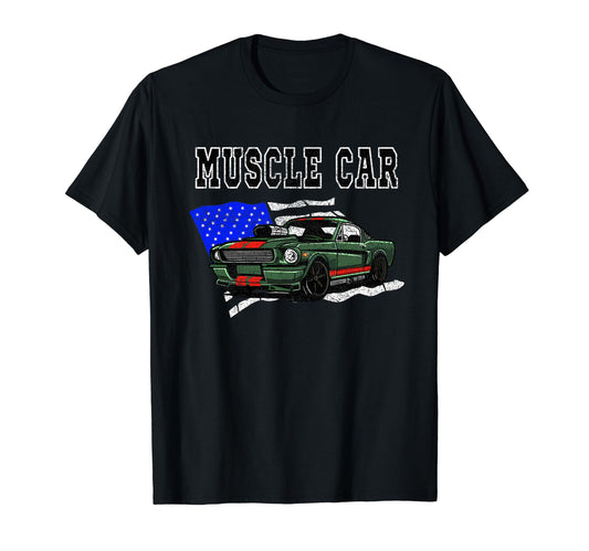 American Muscle Car Car American Flag T-Shirt - Trendy Graphic Unisex - T-Shirt, Sweatshirt, Hoodie