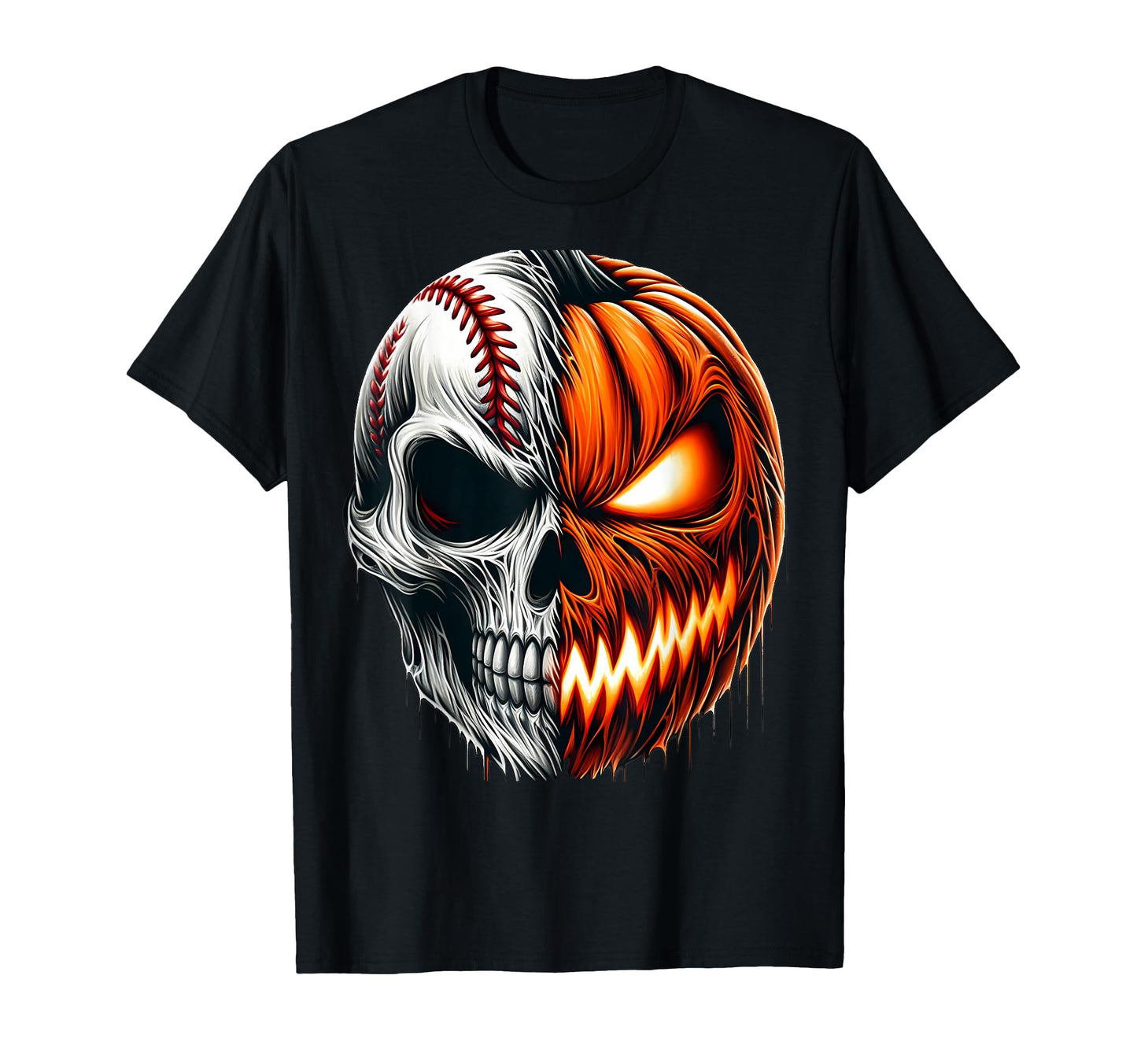 Halloween Skull Baseball Pumpkin T-Shirt - Aesthetic Graphic for Adults - T-Shirt, Sweatshirt, Hoodie