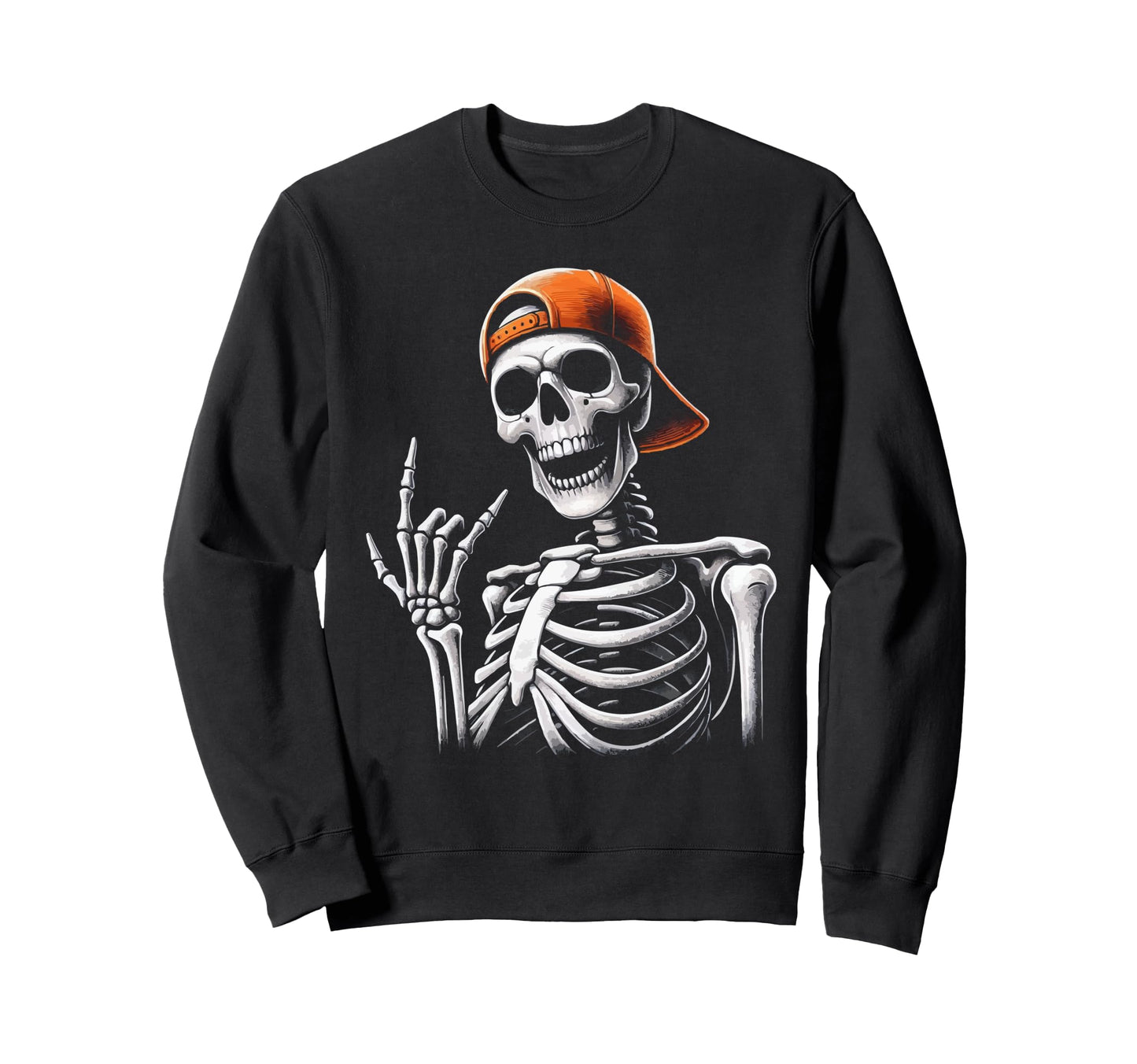 Skeleton Sunglasses Rock Sign Orange Sweatshirt - Graphic Print Men Women - T-Shirt, Sweatshirt, Hoodie