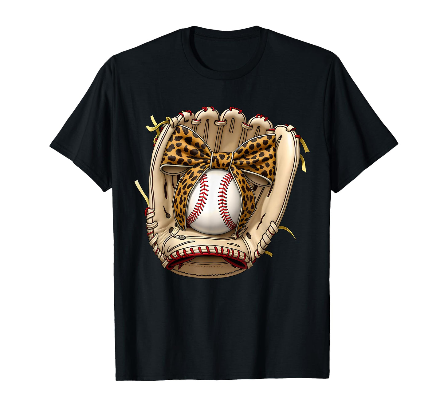 Baseball Glove Coquette Bow Leopard Mom T-Shirt - Aesthetic Graphic Unisex - T-Shirt, Sweatshirt, Hoodie