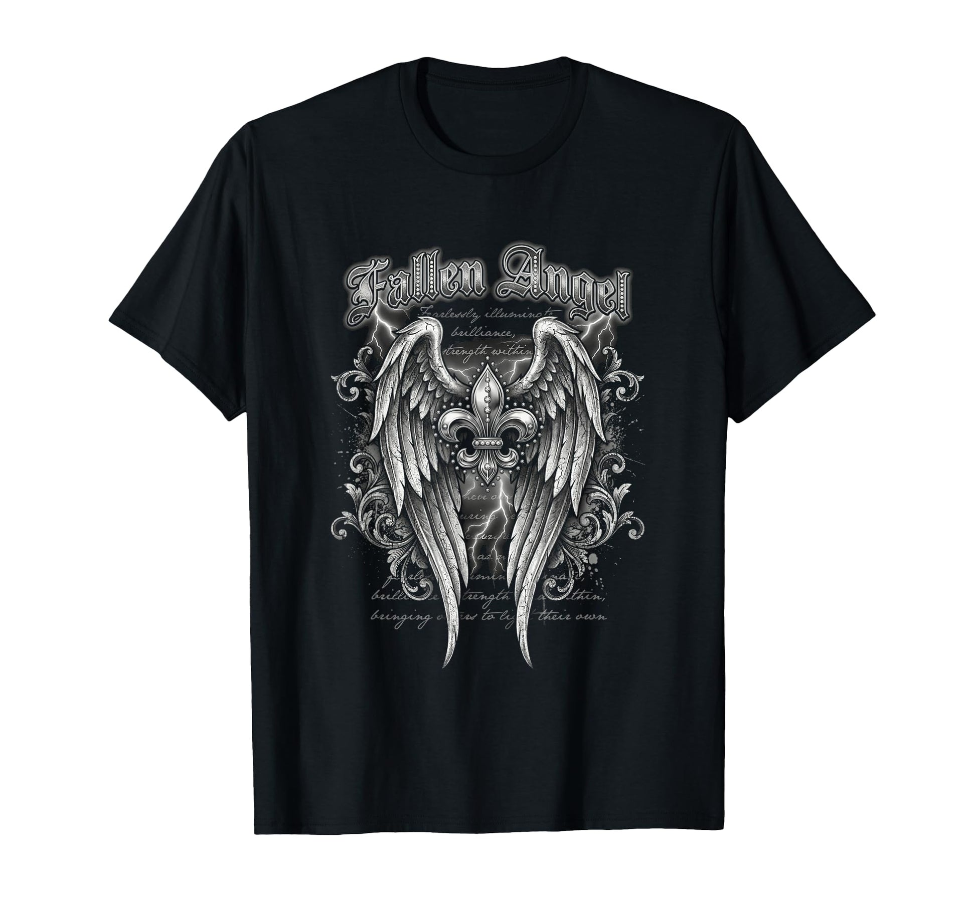 Fallen Angel Wings Fleur De Lis Gothic T-Shirt - Unique Graphic Unisex - T-Shirt, Sweatshirt, Hoodie
