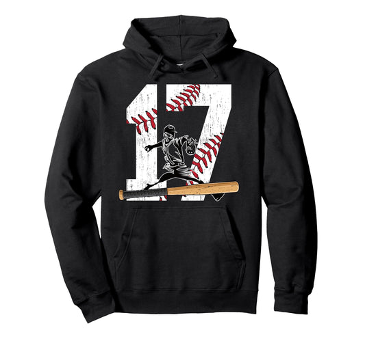 17Th Birthday Baseball Seventeen Year Hoodie - Custom Art Print for Adults - T-Shirt, Sweatshirt, Hoodie