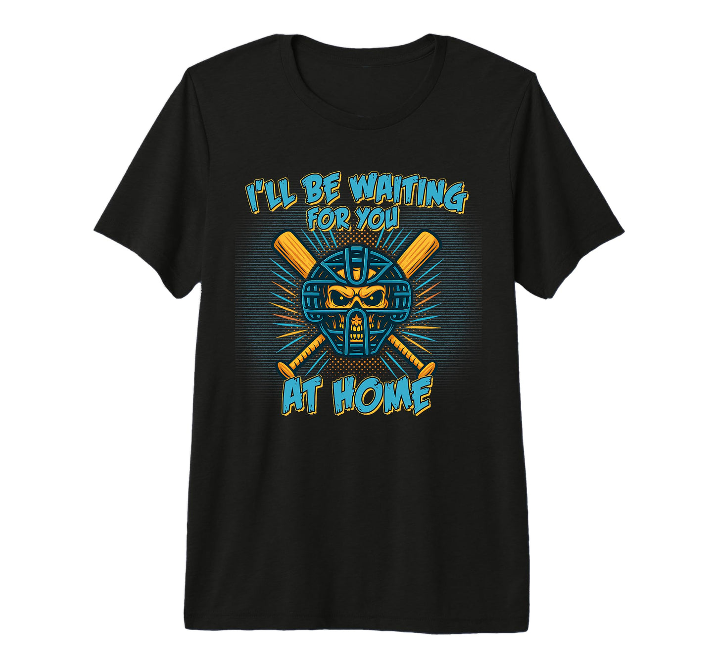 Baseball Catcher Skull Mask Waiting Home T-Shirt - Graphic Print Unisex - T-Shirt, Sweatshirt, Hoodie