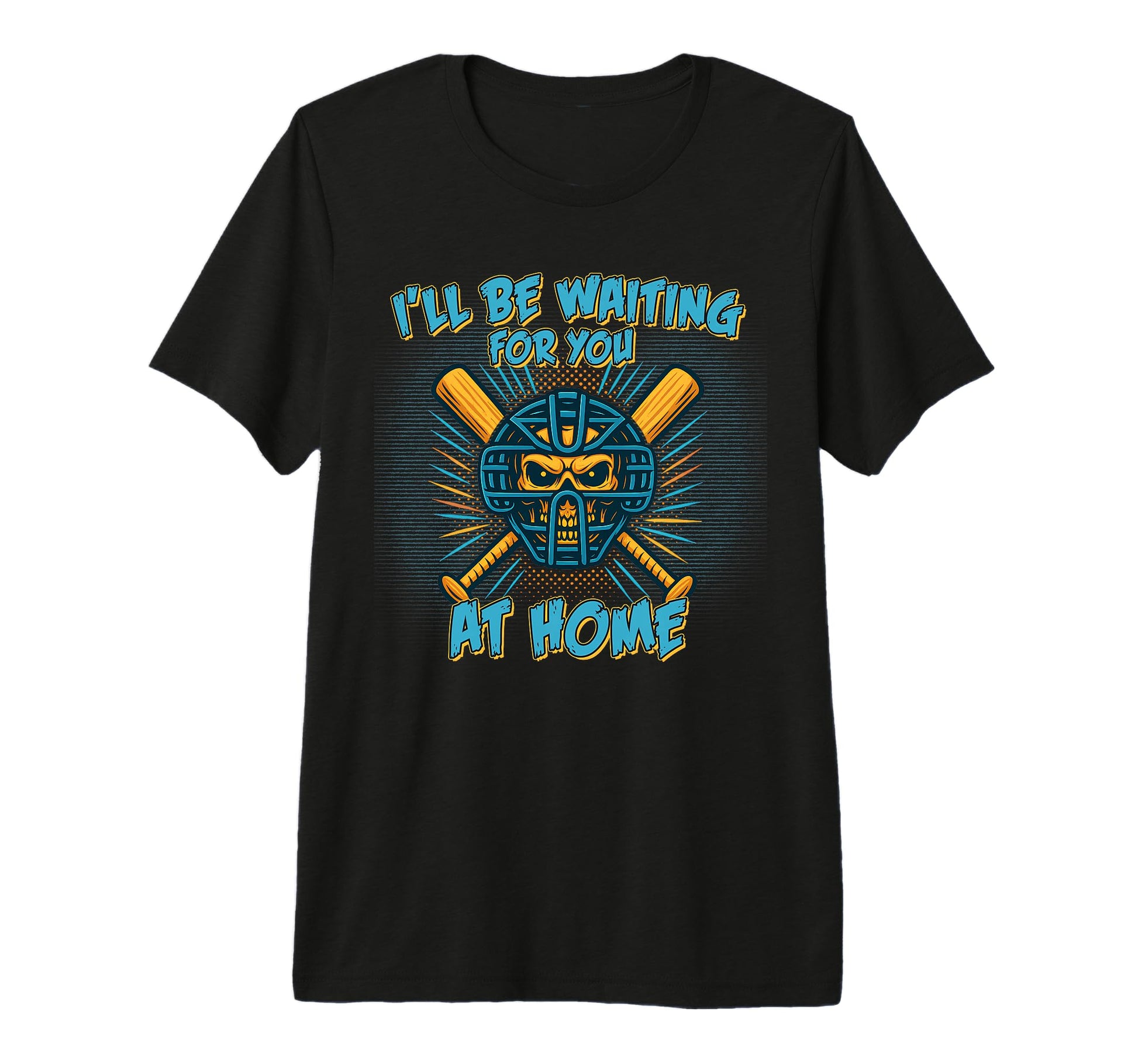 Baseball Catcher Skull Mask Waiting Home T-Shirt - Graphic Print Unisex - T-Shirt, Sweatshirt, Hoodie