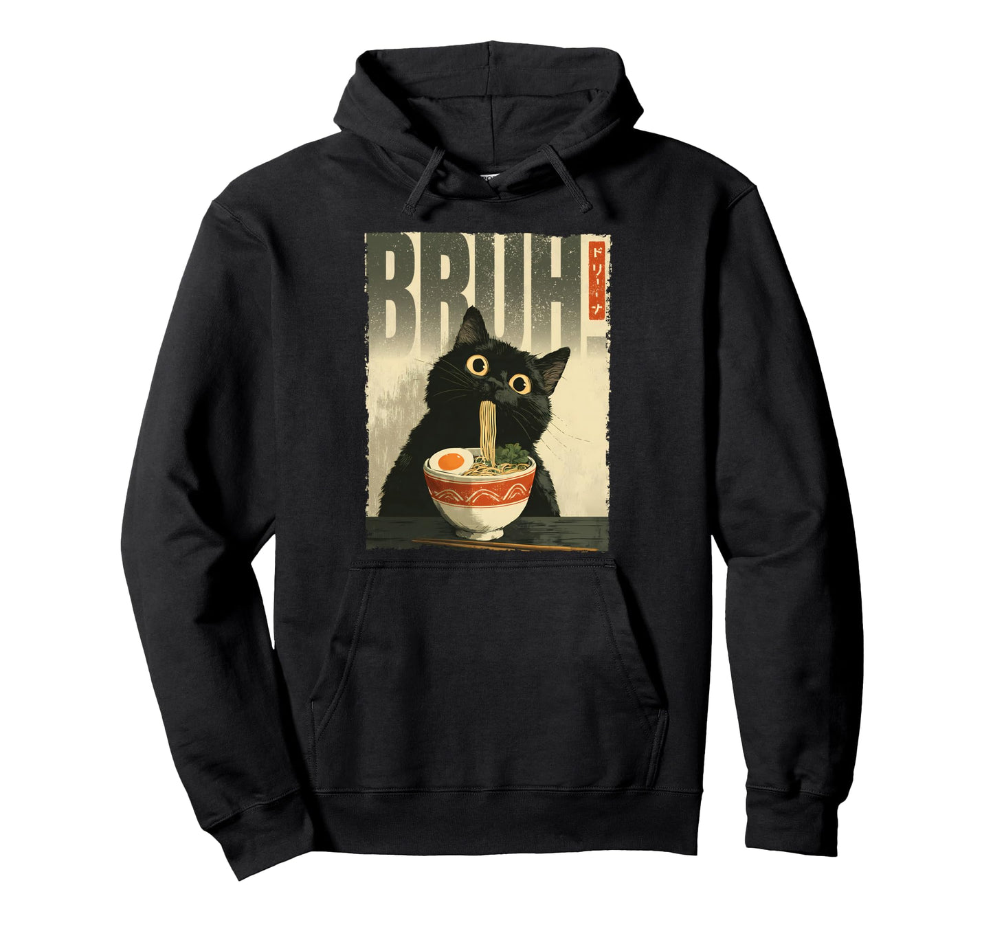 Bruh Cat Ramen Aesthetic Japanese Ukiyo E Hoodie - Novelty Apparel Unisex - T-Shirt, Sweatshirt, Hoodie