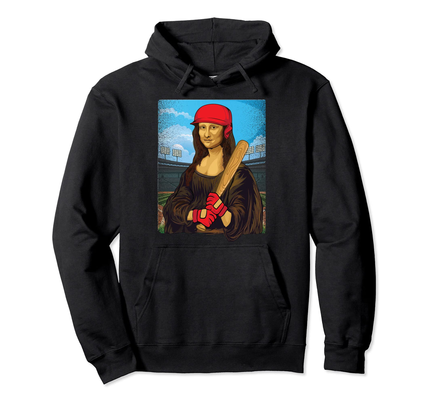 Mona Lisa Loves Playing Baseball Hoodie - Fun Novelty Design for Adults - T-Shirt, Sweatshirt, Hoodie