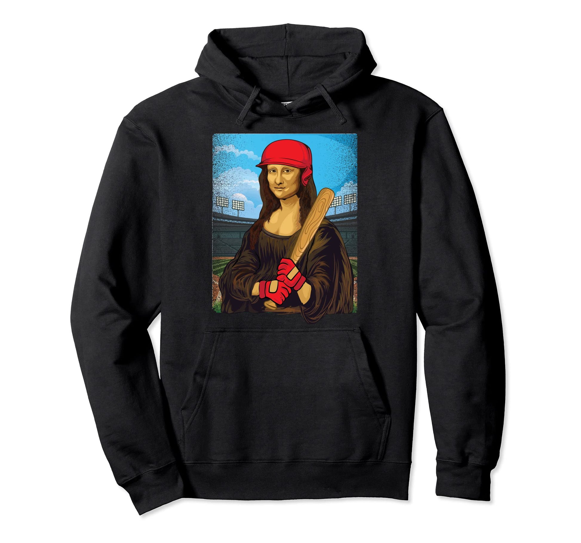 Mona Lisa Loves Playing Baseball Hoodie - Fun Novelty Design for Adults - T-Shirt, Sweatshirt, Hoodie