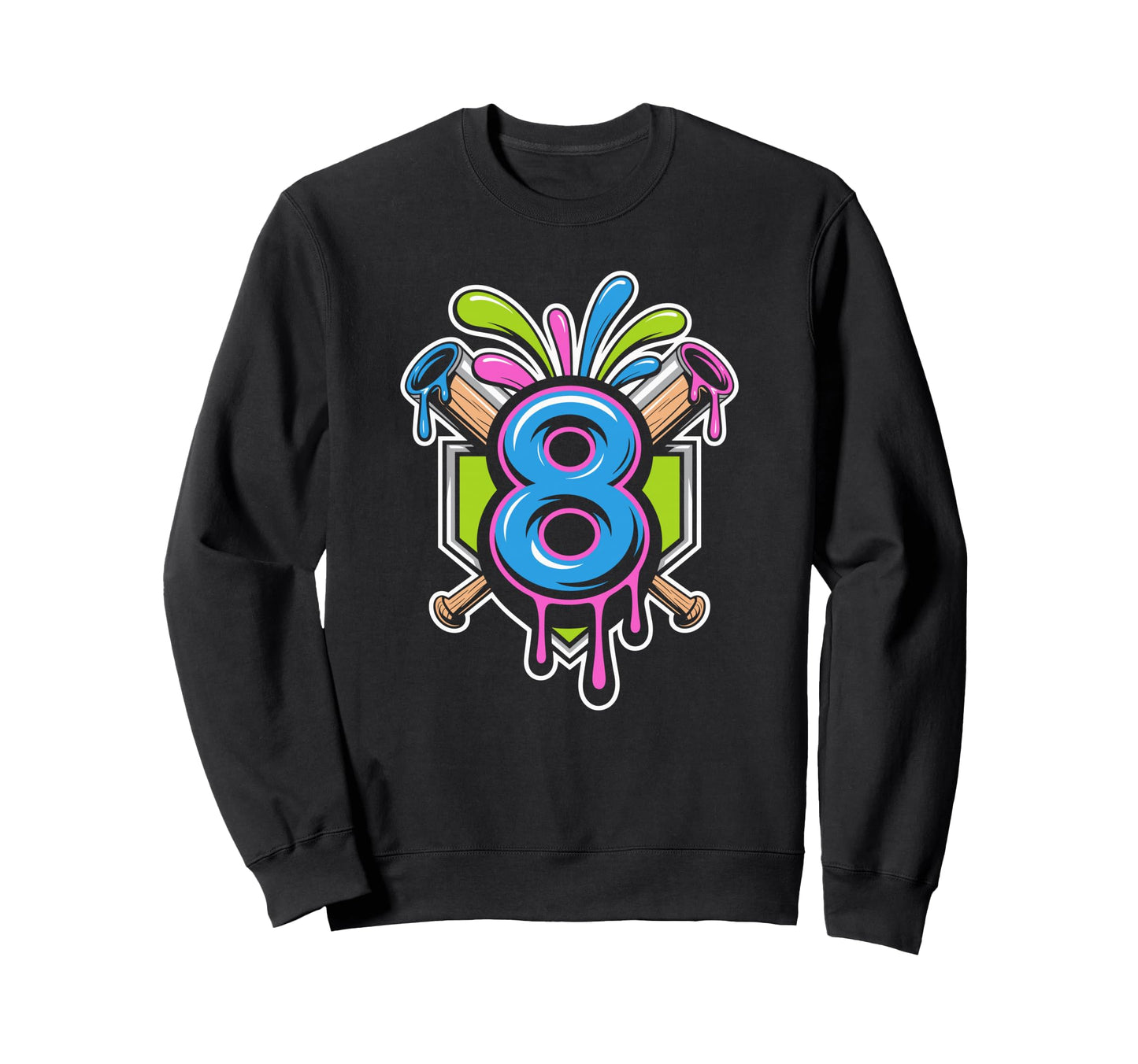 Baseball Number 8 Birthday Sweatshirt - Fun Novelty Design Men Women - T-Shirt, Sweatshirt, Hoodie