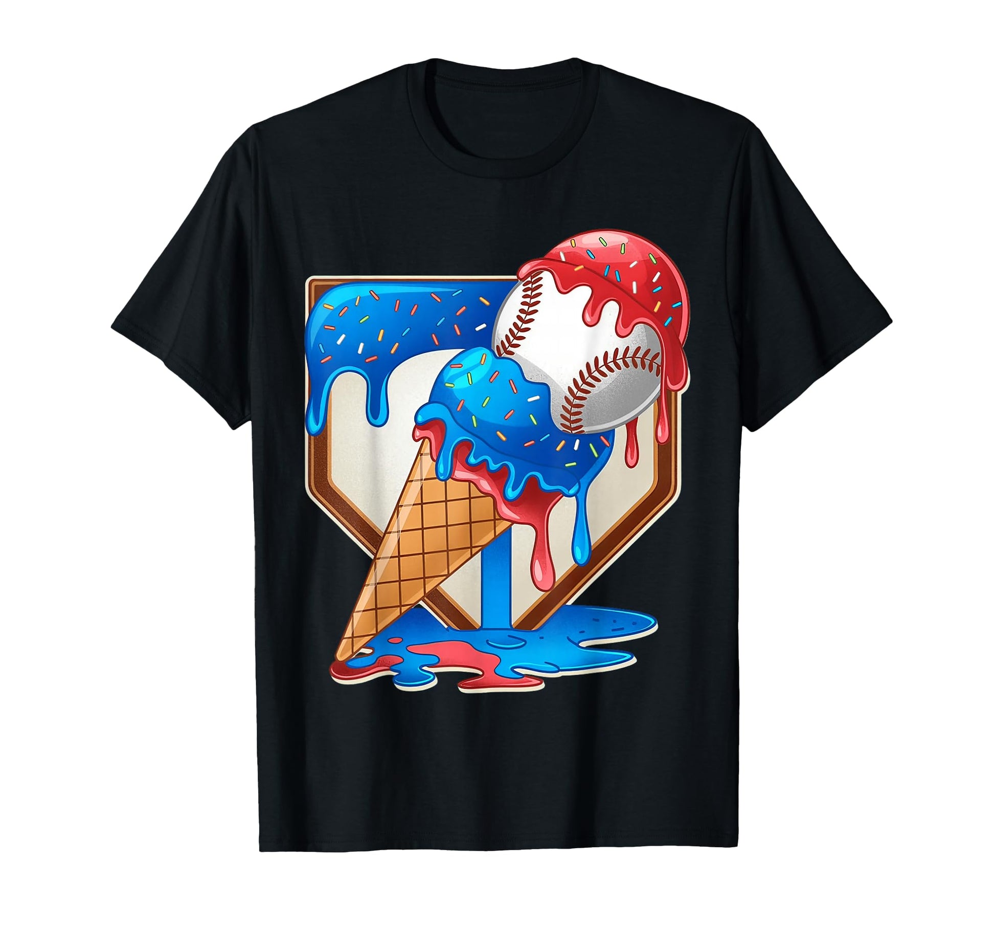 Distressed Baseball Ice Cream Drip T-Shirt - Graphic Print Men Women - T-Shirt, Sweatshirt, Hoodie