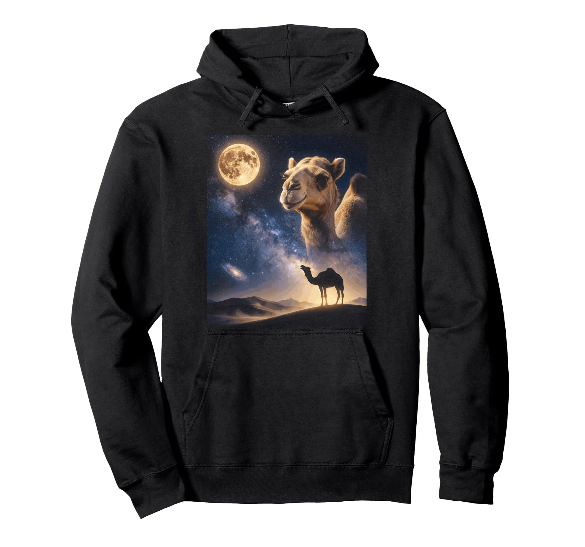Howling Camel Full Moon Starry Night Hoodie - Custom Art Print Men Women - T-Shirt, Sweatshirt, Hoodie