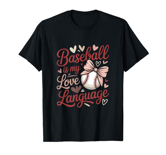 Baseball Is My Love Language Bow T-Shirt - Custom Art Print for Adults - T-Shirt, Sweatshirt, Hoodie