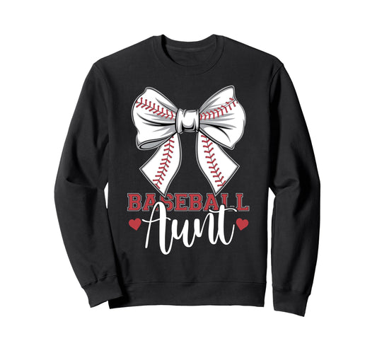 Baseball Aunt Coquette Bow Sport Lover Sweatshirt - Graphic Print Unisex - T-Shirt, Sweatshirt, Hoodie