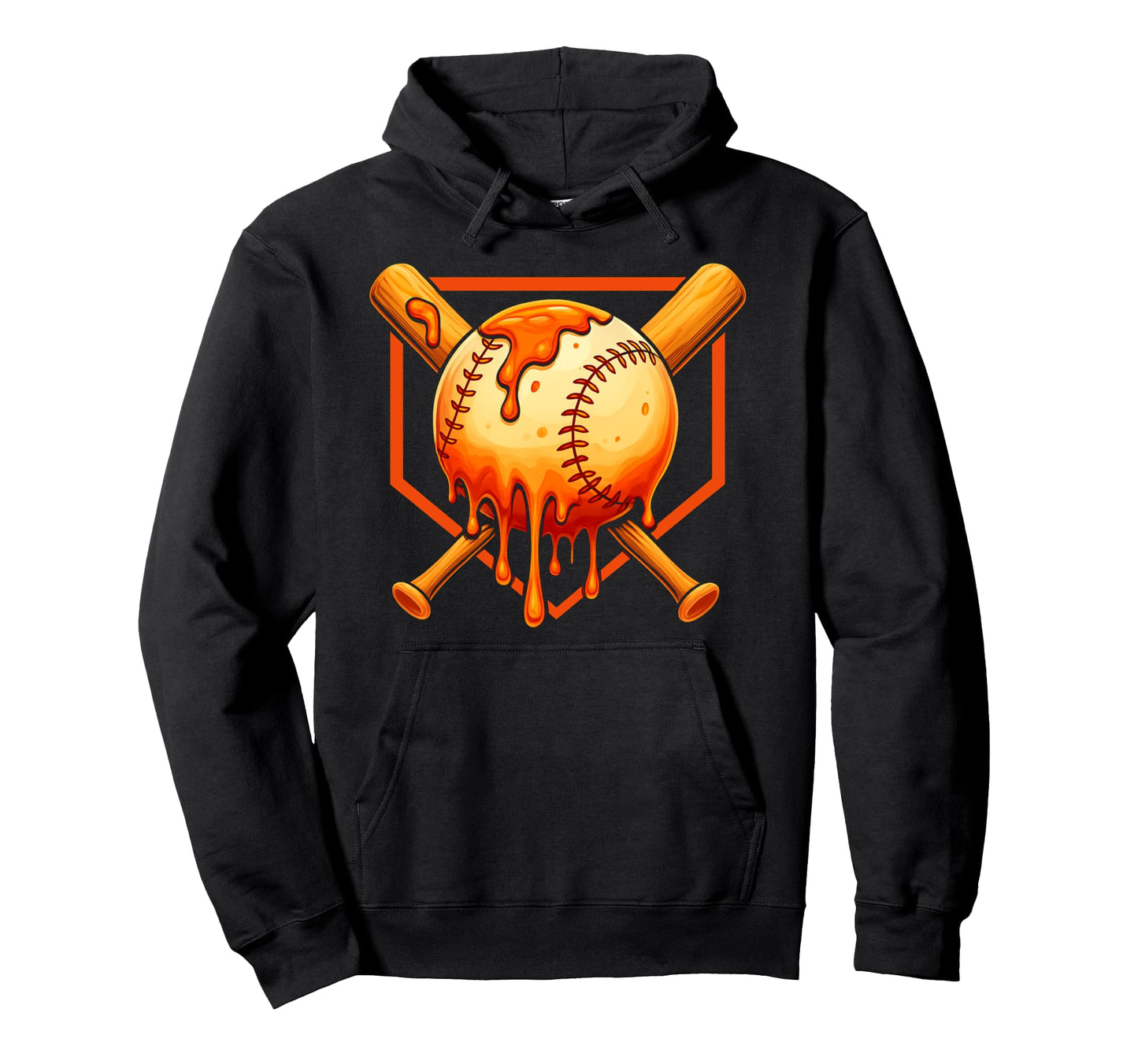 Baseball Dripping Ice Cream Hoodie - Fun Novelty Design for Adults - T-Shirt, Sweatshirt, Hoodie