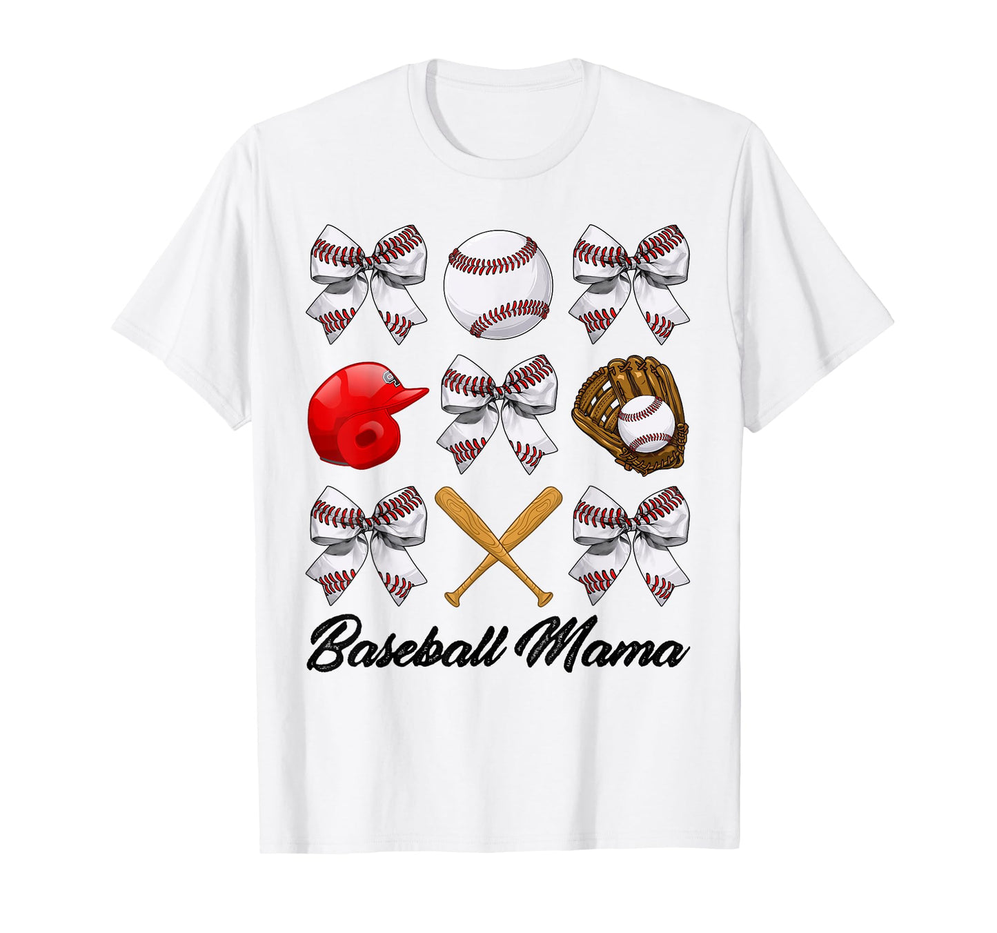 Baseball Mama Bow Baseball Mom Mothers Day T-Shirt - Graphic Print Unisex - T-Shirt, Sweatshirt, Hoodie