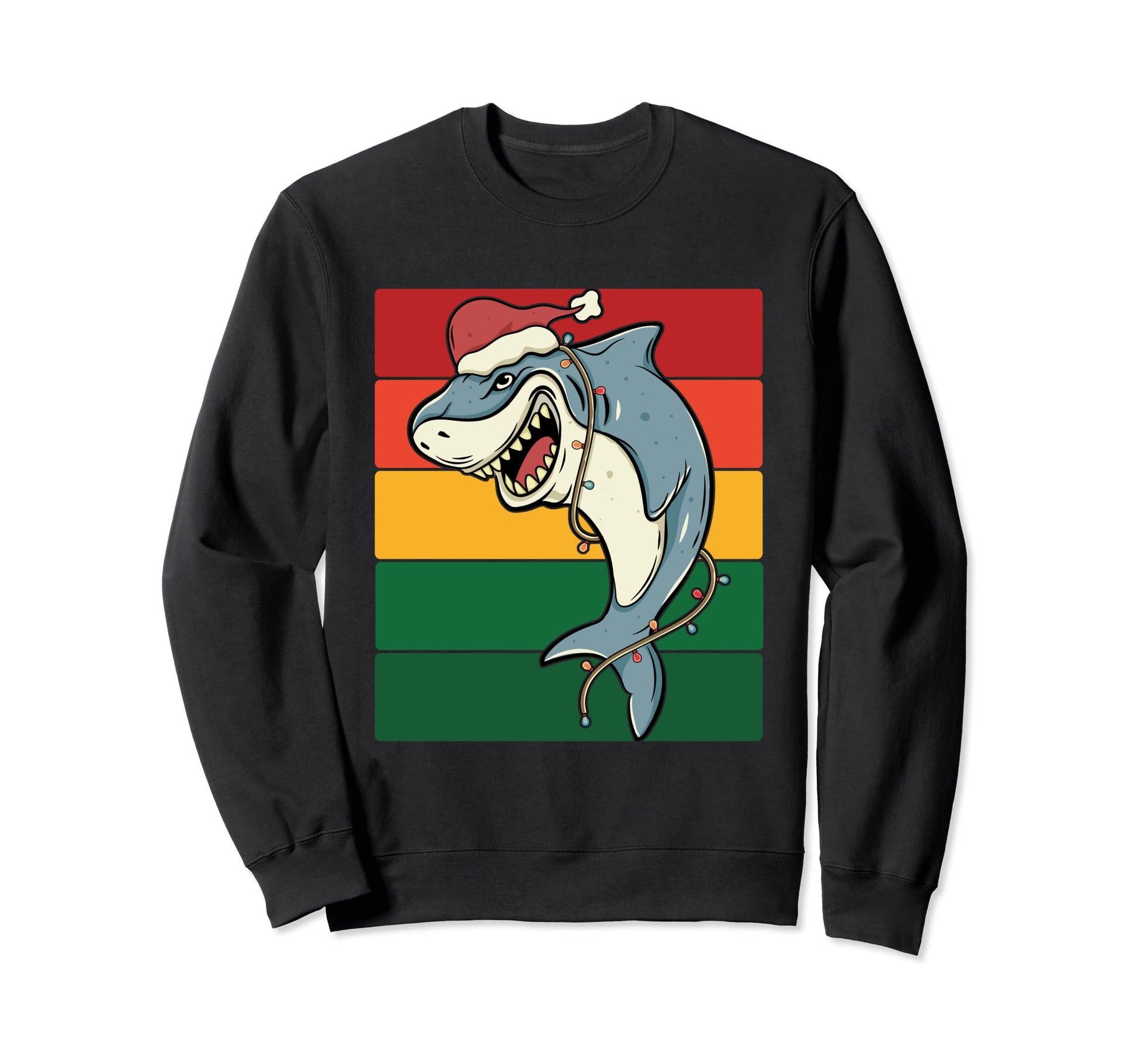 Shark Santa Horizontal Stripes Sweatshirt - Streetwear Style Men Women - T-Shirt, Sweatshirt, Hoodie