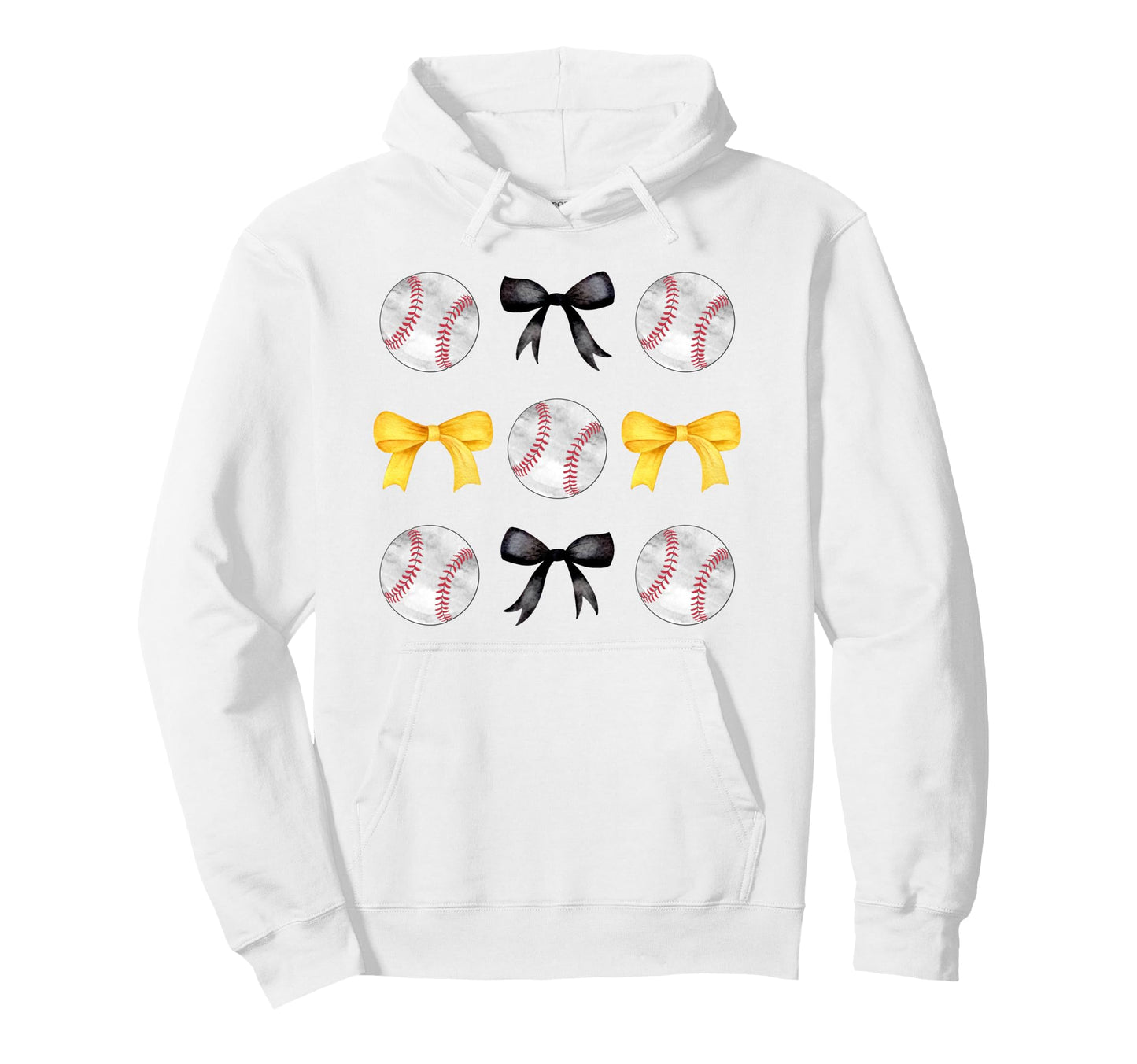 Baseballs Black Yellow Bows Ball Mom Hoodie - Minimalist Print for Adults - T-Shirt, Sweatshirt, Hoodie