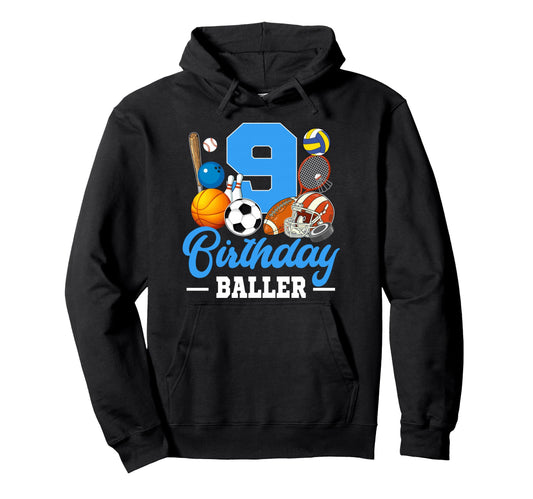 9 Year Old 9Th Birthday Sports Birthday Hoodie - Unique Graphic Men Women - T-Shirt, Sweatshirt, Hoodie