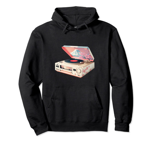 80S Record Player Vaporwave Hoodie - Fun Novelty Design for Adults - T-Shirt, Sweatshirt, Hoodie