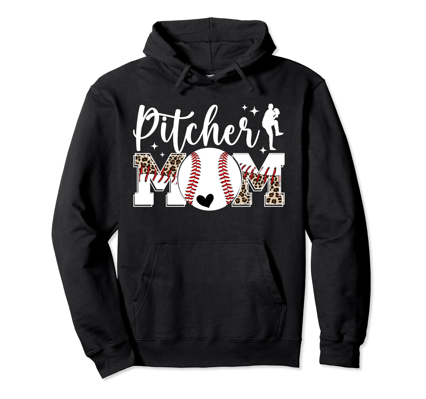 Baseball Pitcher Mom Leopard Mom Hoodie - Graphic Print for Adults - T-Shirt, Sweatshirt, Hoodie