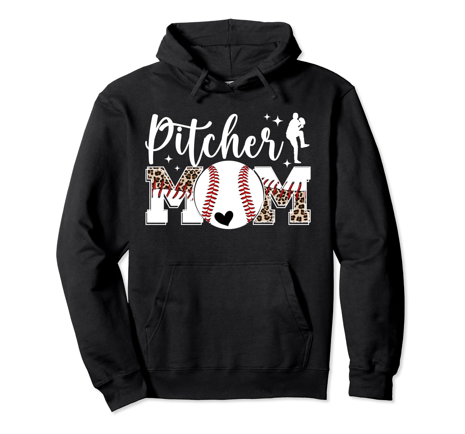 Baseball Pitcher Mom Leopard Mom Hoodie - Graphic Print for Adults - T-Shirt, Sweatshirt, Hoodie