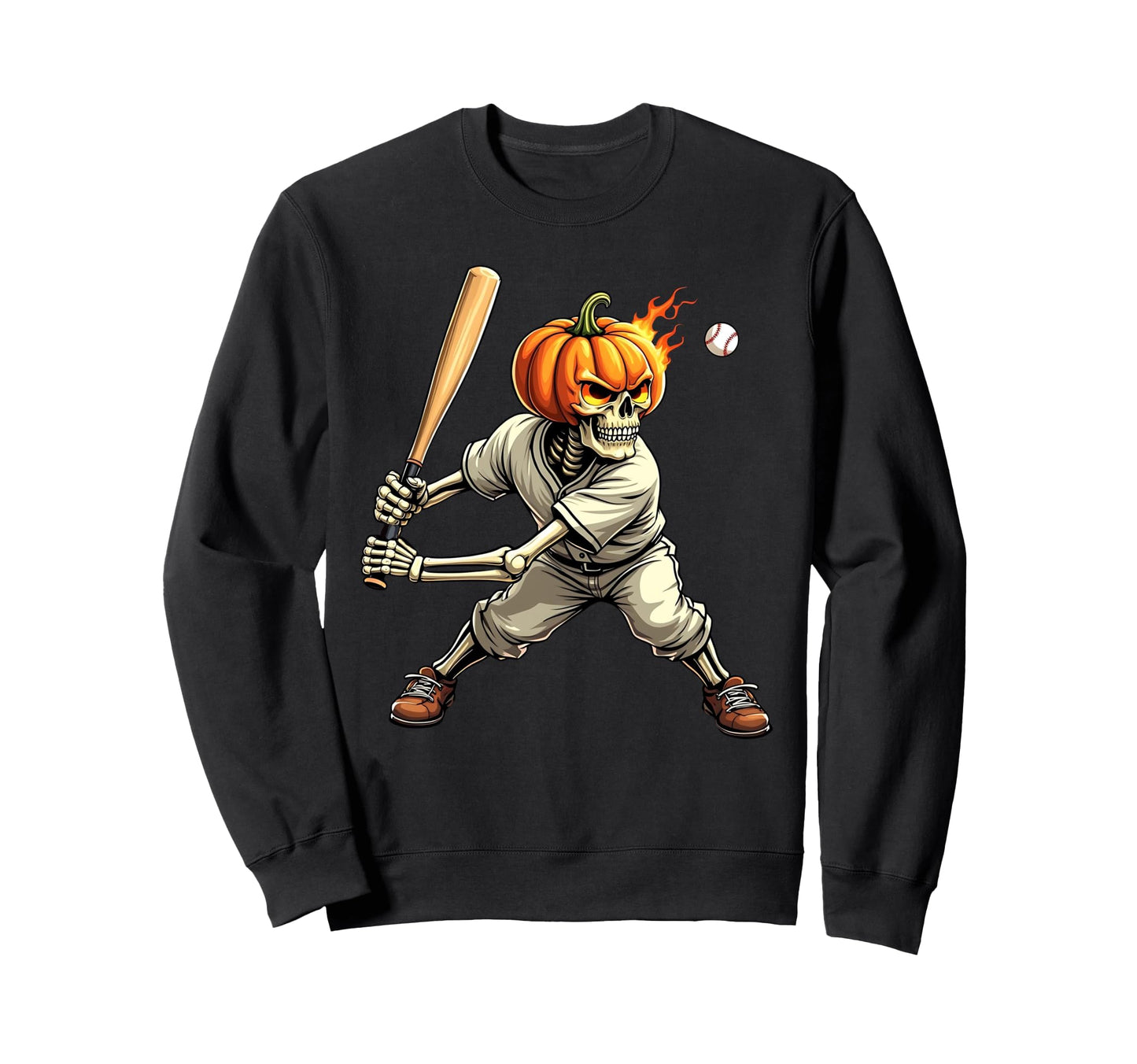 Skeleton Pumpkin Baseball Sweatshirt - Fun Novelty Design for Adults - T-Shirt, Sweatshirt, Hoodie