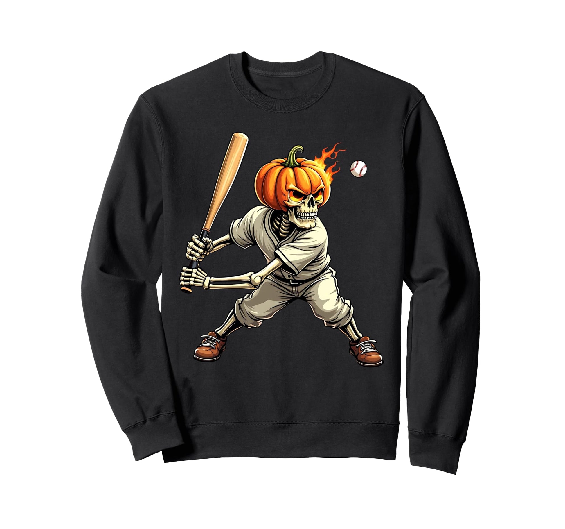 Skeleton Pumpkin Baseball Sweatshirt - Fun Novelty Design for Adults - T-Shirt, Sweatshirt, Hoodie