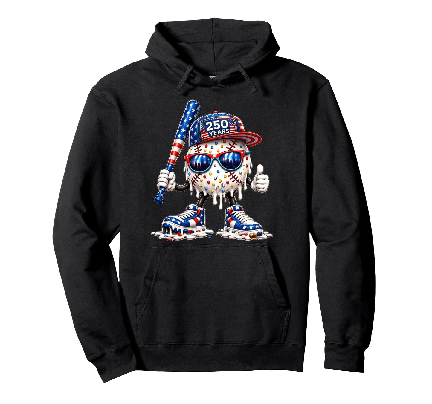 250 Years Baseball Ice Cream Drip 4Th Hoodie - Custom Art Print Men Women - T-Shirt, Sweatshirt, Hoodie
