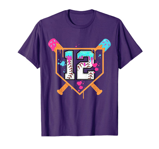 Baseball 12Th Birthday Ice Cream T-Shirt - Minimalist Print for Adults - T-Shirt, Sweatshirt, Hoodie