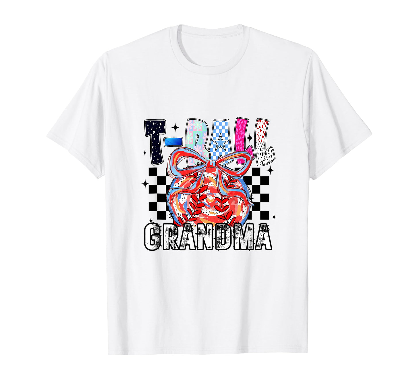 T Ball Baseball Checkered Grandma T-Shirt - Aesthetic Graphic for Adults - T-Shirt, Sweatshirt, Hoodie