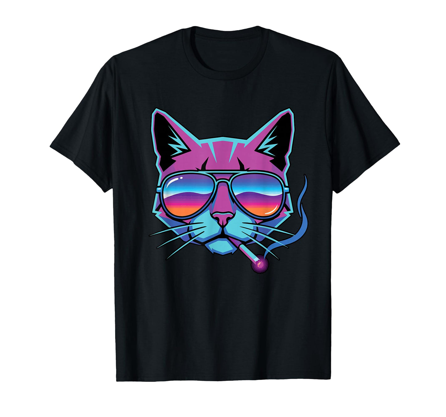 Smoking Cat 80S Synthwave Meme Funny T-Shirt - Trendy Graphic Unisex - T-Shirt, Sweatshirt, Hoodie