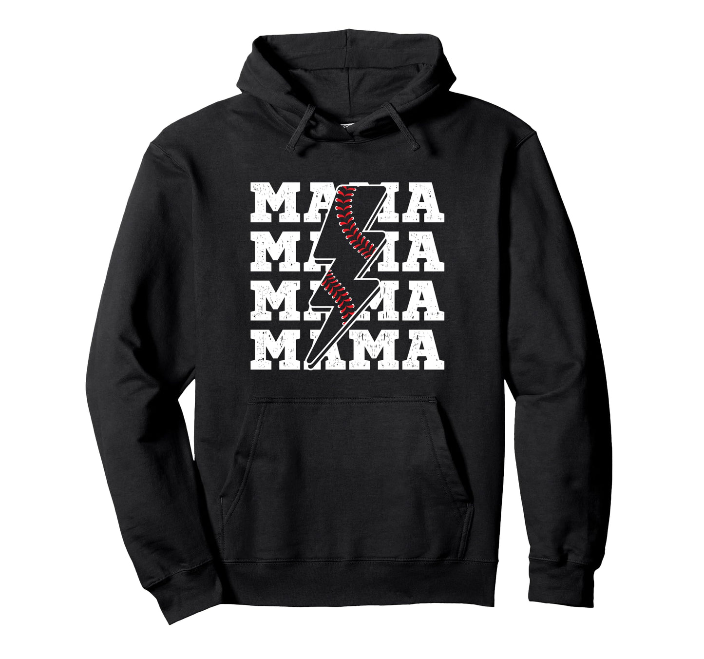 Baseball Mama Distressed Lightning Bolt Mom Hoodie - Novelty Apparel Unisex - T-Shirt, Sweatshirt, Hoodie