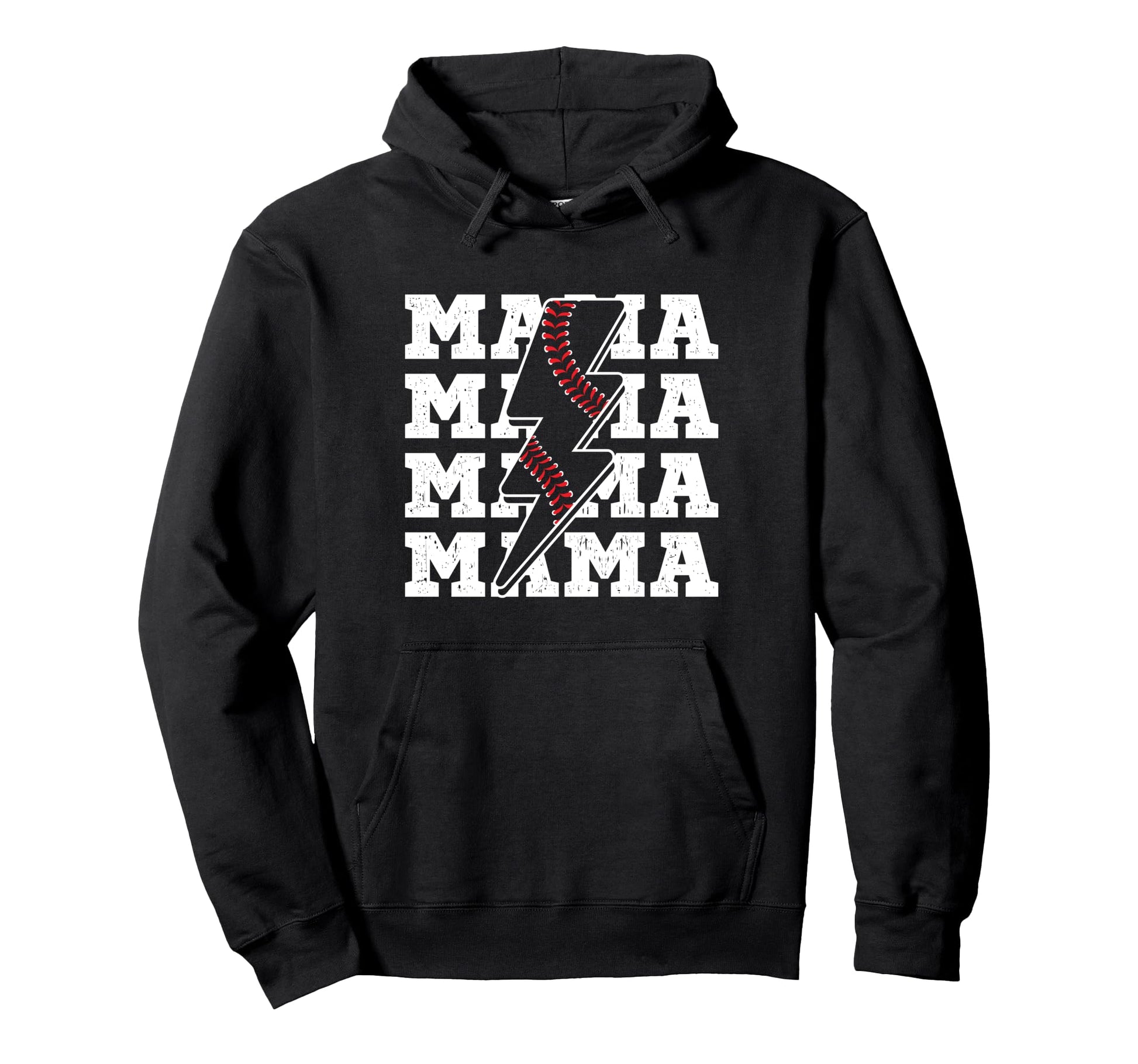 Baseball Mama Distressed Lightning Bolt Mom Hoodie - Novelty Apparel Unisex - T-Shirt, Sweatshirt, Hoodie