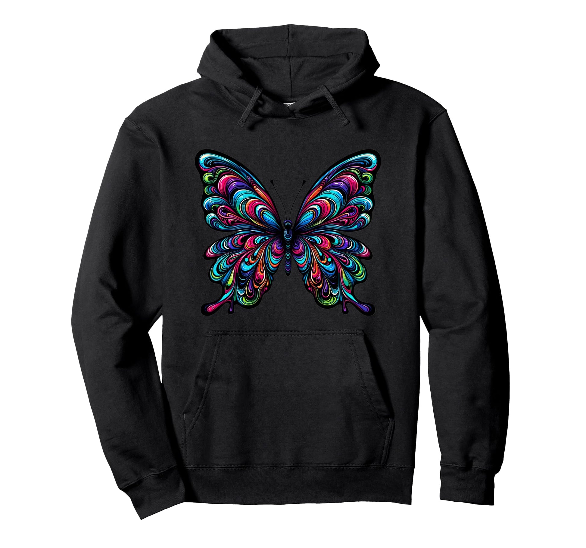 Psychedelic Butterfly Vibrant Color Hoodie - Casual Everyday Wear Unisex - T-Shirt, Sweatshirt, Hoodie