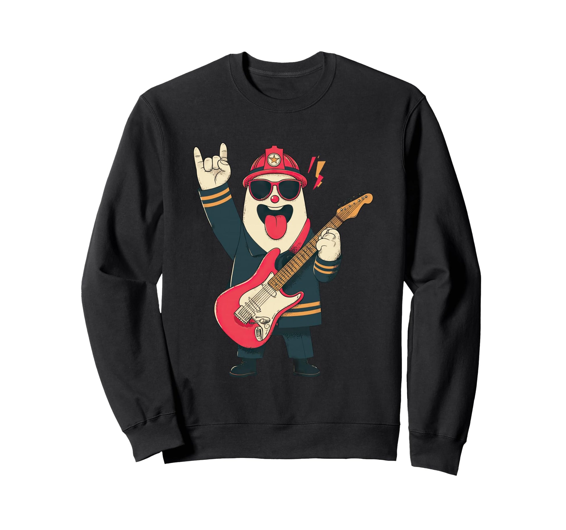 Funny Cartoon Firefighter Guitar Sweatshirt - Aesthetic Graphic for Adults - T-Shirt, Sweatshirt, Hoodie