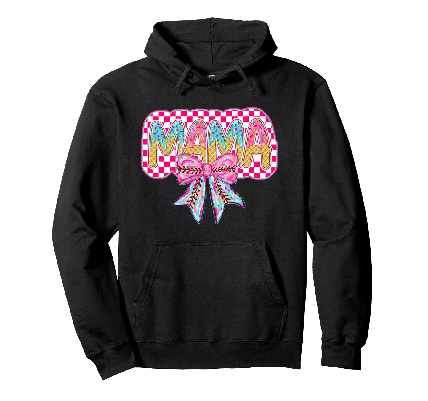 Checkered Baseball Ice Cream Drip Hoodie - Fun Novelty Design Unisex - T-Shirt, Sweatshirt, Hoodie