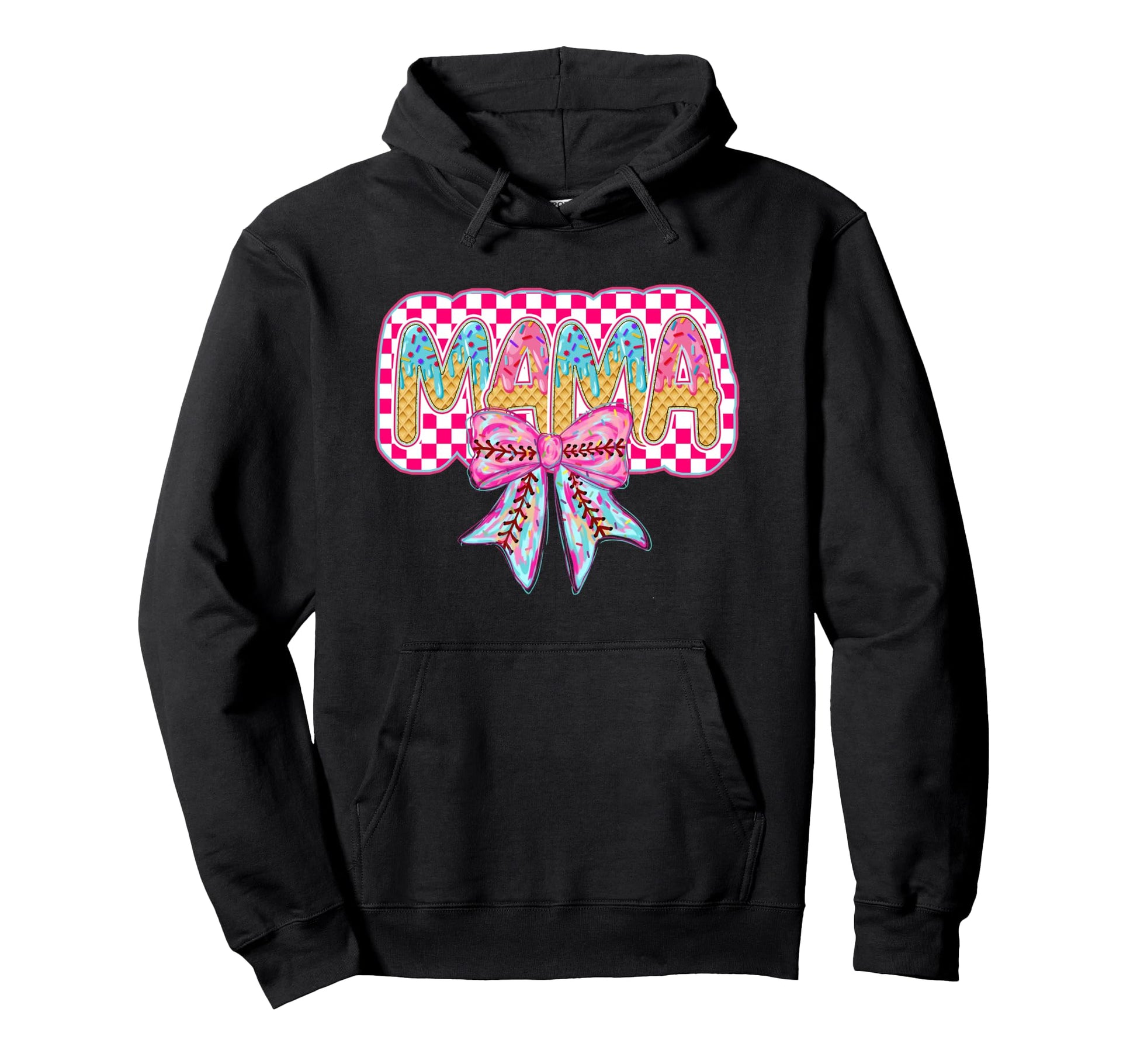 Checkered Baseball Ice Cream Drip Hoodie - Fun Novelty Design Unisex - T-Shirt, Sweatshirt, Hoodie