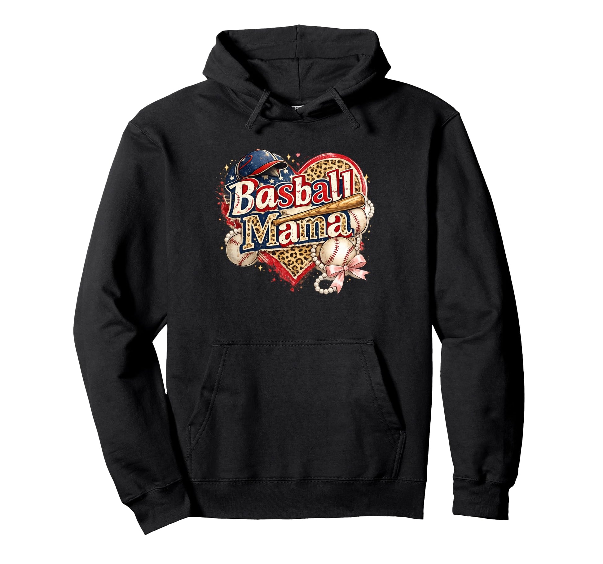 Baseball Mama Patriotic Leopard Hoodie - Custom Art Print for Adults - T-Shirt, Sweatshirt, Hoodie