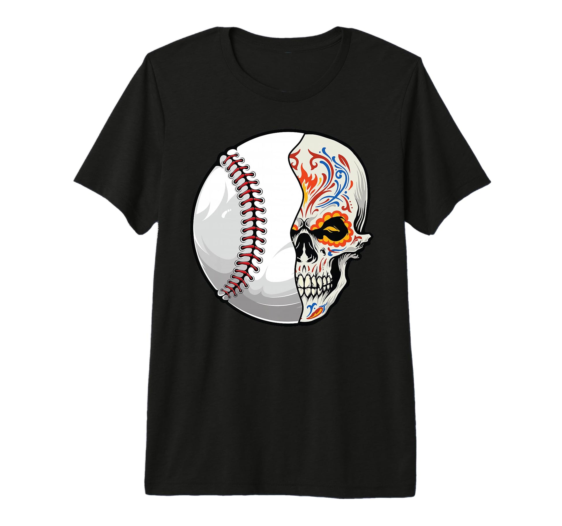 Baseball Sugar Skull Dia De Los T-Shirt - Fun Novelty Design Men Women - T-Shirt, Sweatshirt, Hoodie