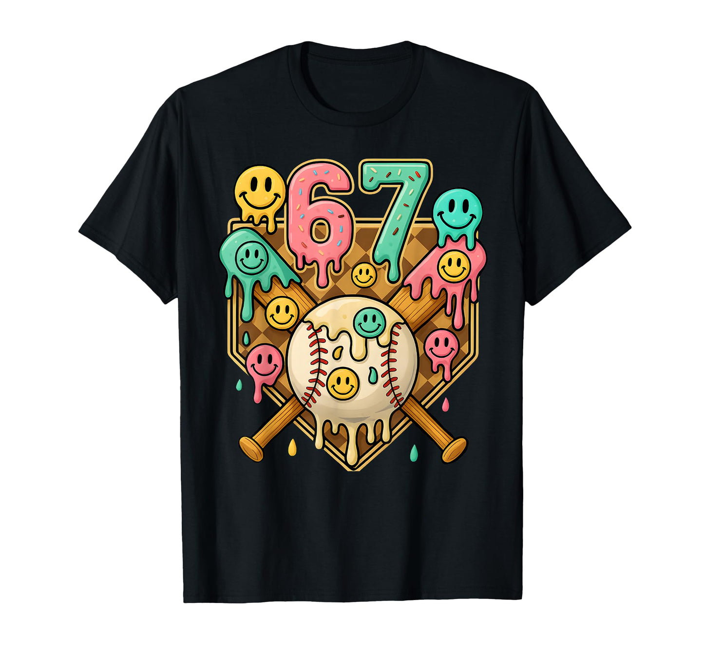 67 Baseball Drip Checkered Meme Six Seven T-Shirt - Unique Graphic Unisex - T-Shirt, Sweatshirt, Hoodie