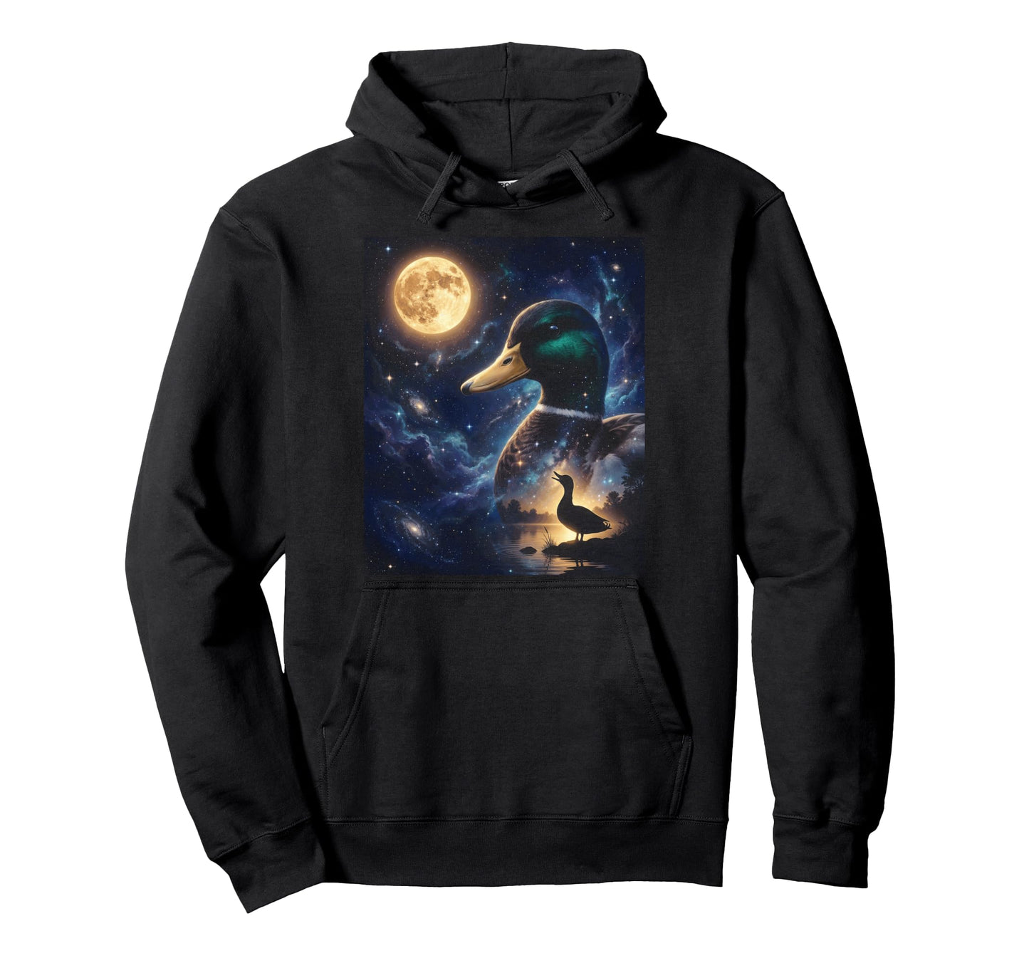 Duck Art Celestial Moon Galaxy Mallard Hoodie - Novelty Apparel Unisex - T-Shirt, Sweatshirt, Hoodie