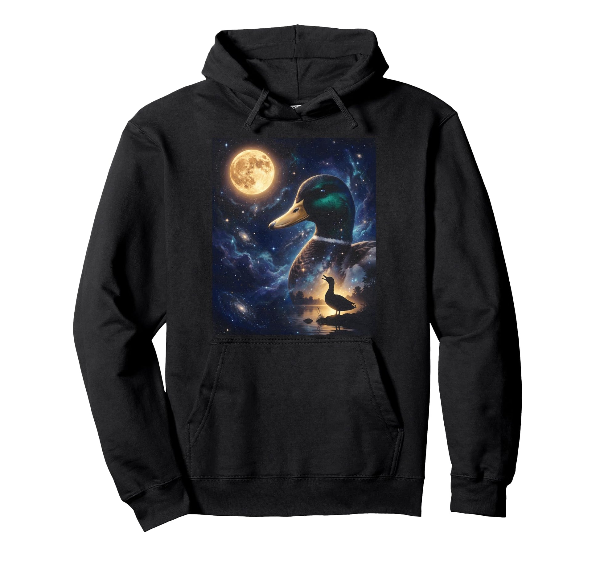 Duck Art Celestial Moon Galaxy Mallard Hoodie - Novelty Apparel Unisex - T-Shirt, Sweatshirt, Hoodie