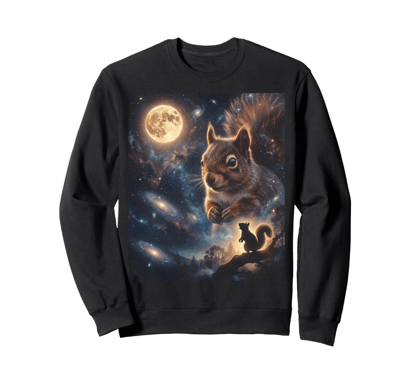Howling Squirrel Full Moon Starry Sweatshirt - Minimalist Print for Adults - T-Shirt, Sweatshirt, Hoodie