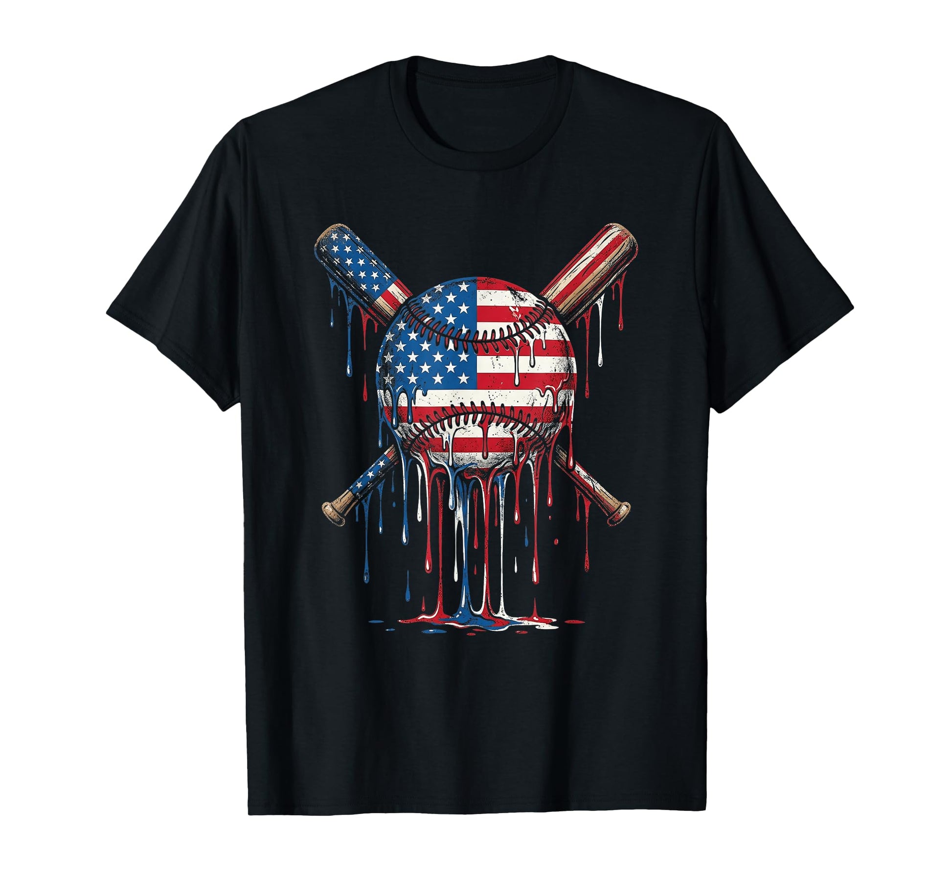 Baseball Drip American Flag Ice Cream T-Shirt - Fun Novelty Design Unisex - T-Shirt, Sweatshirt, Hoodie