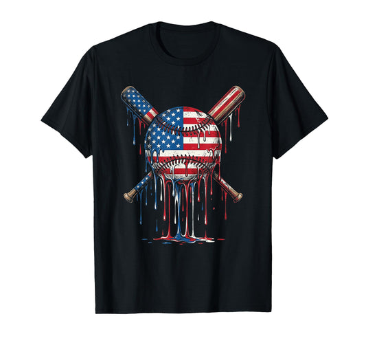 Baseball Drip American Flag Ice Cream T-Shirt - Fun Novelty Design Unisex - T-Shirt, Sweatshirt, Hoodie