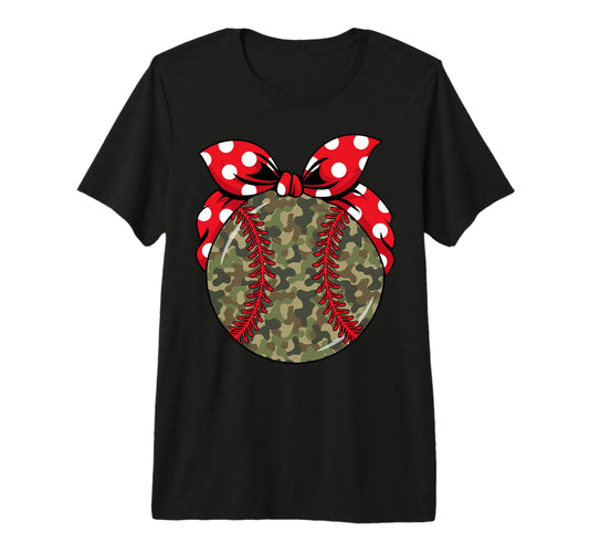 Baseball Camo Bow Softball Checkered Red Sweatshirt - Graphic Print Unisex - T-Shirt, Sweatshirt, Hoodie