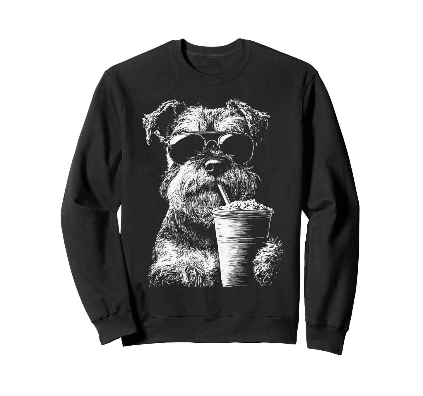 Schnauzer Drinking Iced Coffee Sweatshirt - Novelty Apparel Men Women - T-Shirt, Sweatshirt, Hoodie