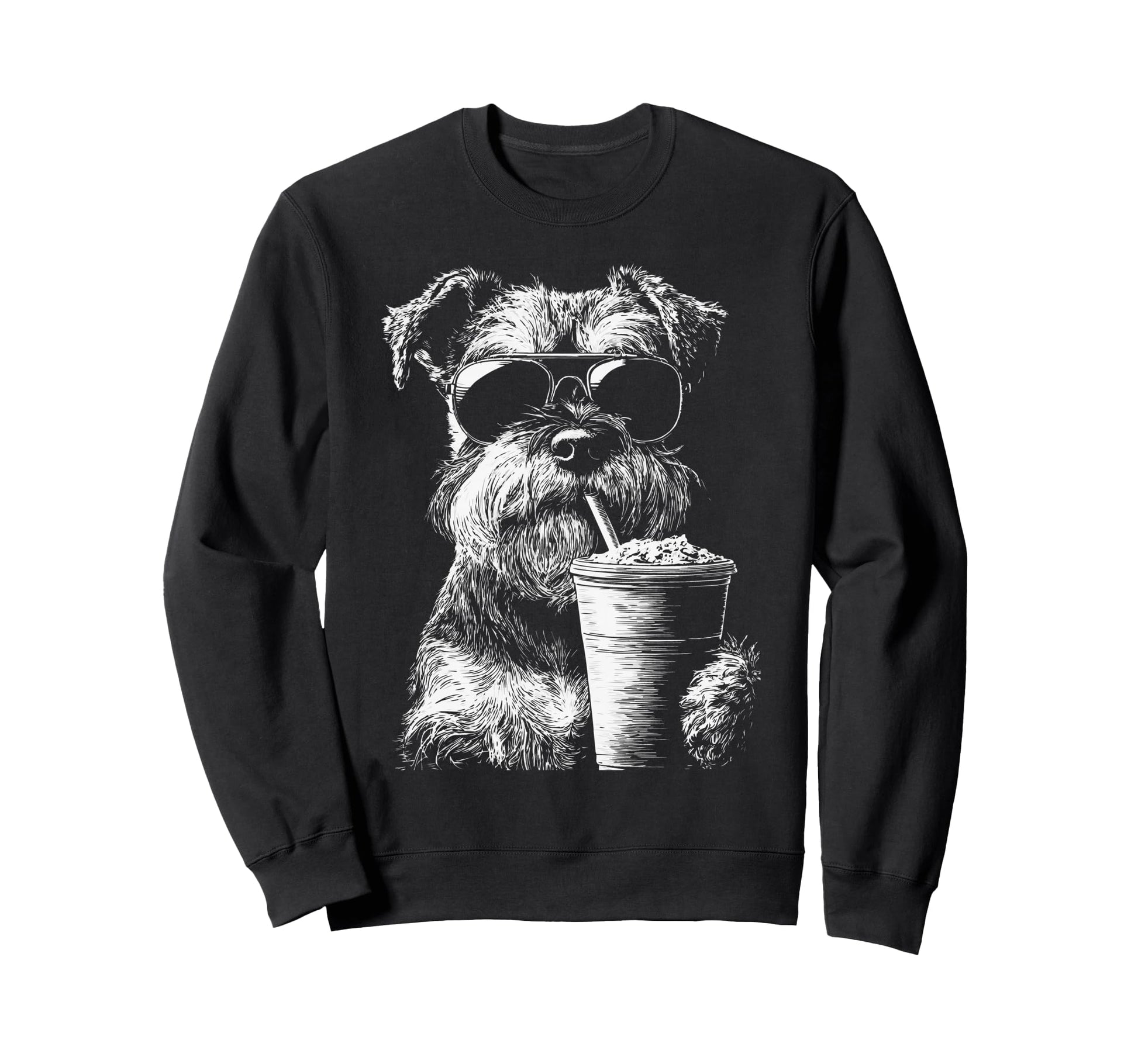 Schnauzer Drinking Iced Coffee Sweatshirt - Novelty Apparel Men Women - T-Shirt, Sweatshirt, Hoodie